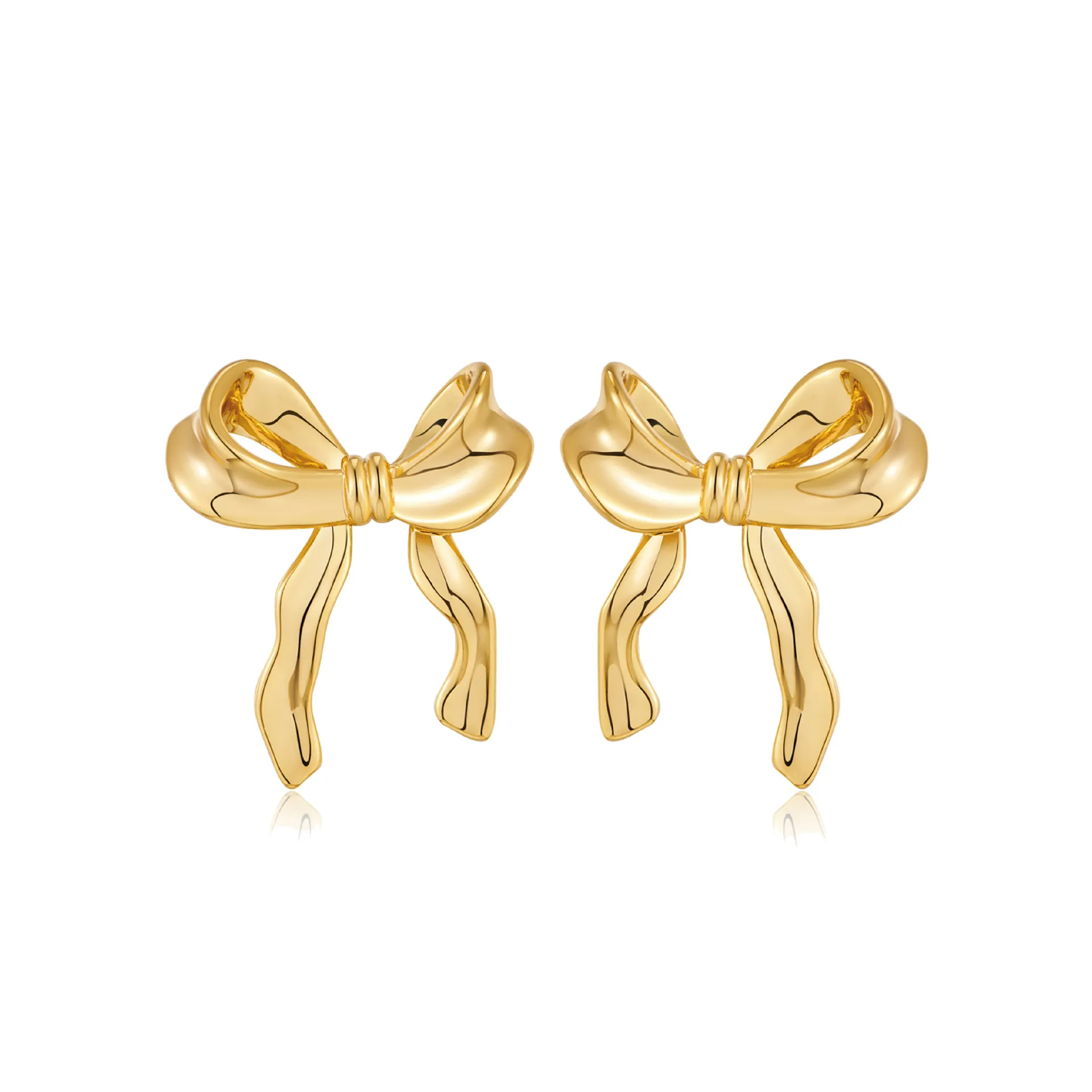 Fashion Copper Bowknot Stud Earrings Gold Silver Ribbon Shape Electroplated Jewelry For Women Elegant Individual Jewelry