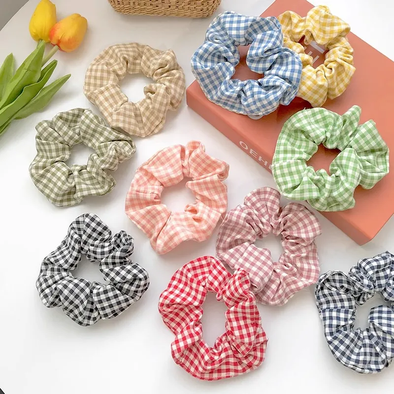Chouchous En Tissu À Carreaux Gingham Élastiques Attaches De Cheveux À Volants Porte-Queue De Cheval Doux Bandeau Femmes Filles Accessoires Pour Cheveux