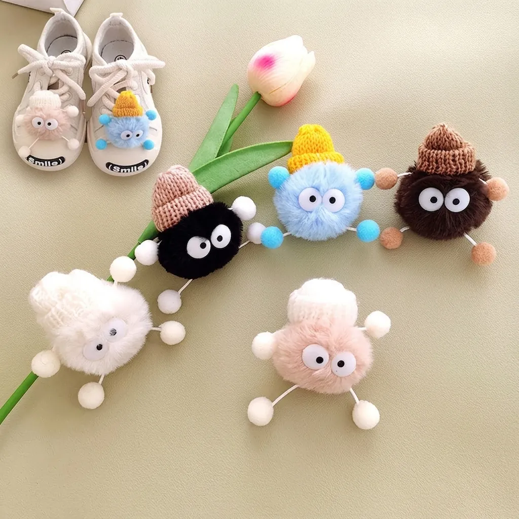 Cute Plush Doll Shoe Charms With Big Eyes Mini Knit Hat For Sneakers Shoelace Buckle DIY Decoration Funny Fuzzy Monster