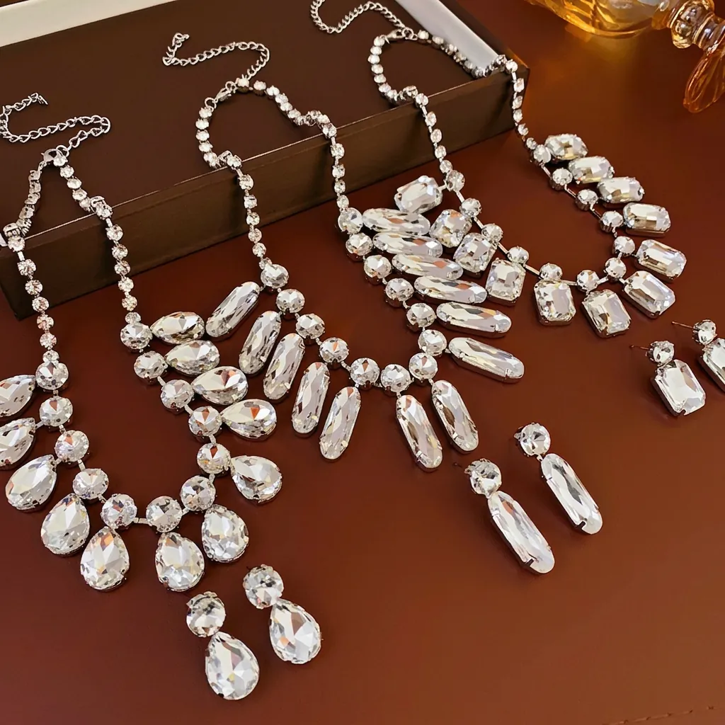 Collier Élégant À Pampilles En Strass En Forme De Goutte D'eau Pour Femmes En Alliage Luxueux Étincelant Chaîne De Clavicule