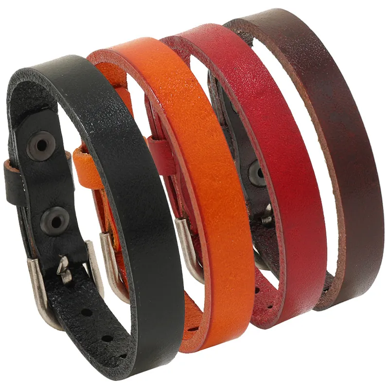 Vintage Leather Bracelet With Adjustable Metal Buckle Punk Style Unisex Cowhide Cuff Wristband Jewelry