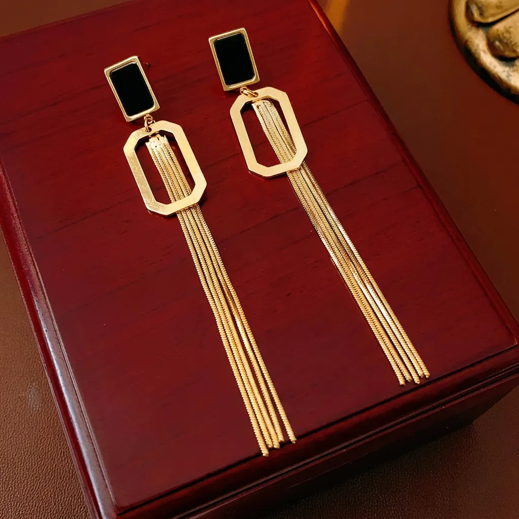 Boucles D'oreilles Pendantes À Pompons Carrés Géométriques Avec Tige En Argent Plaqué Or Bijoux Rétro De Luxe Femme