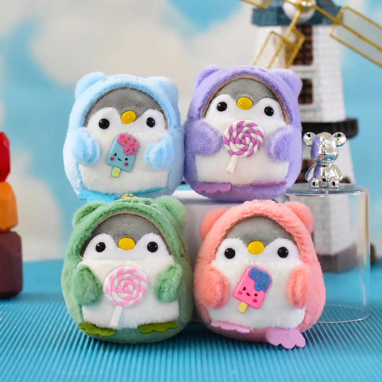 Niedlicher Pinguin Plüsch Schlüsselanhänger Taschenanhänger Weiche Ausgestopfte Tierpuppe Mit Lutscher Eiscreme Dekor Geschenk