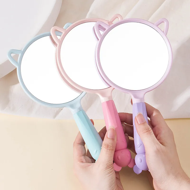 Handheld Makeup Mirror Cute Rabbit Mouse Ears Plastic Portable Cosmetic Vanity Hand Mirror For Travel Girls Kawaii Style