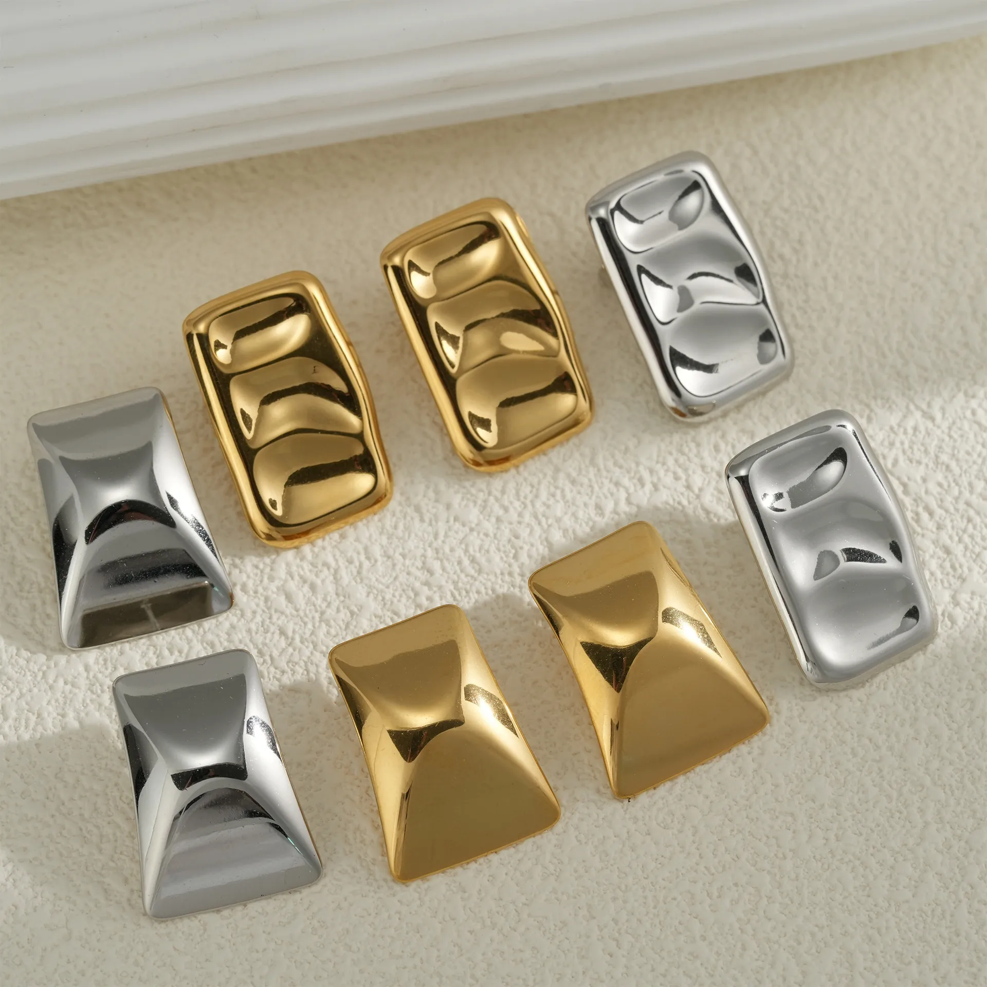Irregular Hammered Wave Square Stud Earrings Stainless Steel 18K Gold Plated Geometric Earrings For Women Trendy Personality Jewelry