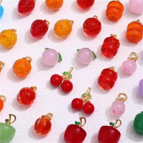 Handmade Glaze Fruit Pendants With Copper Gold Plated Leaf Charms For DIY Jewelry Making Pendants Only Without Chain