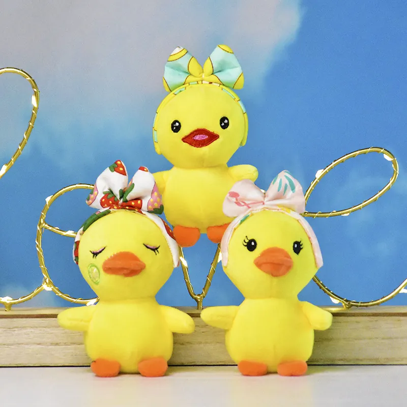Cute Yellow Plush Duck Keychain Pendant Adorable Stuffed Animal Toy With Headband Decor For Bag Accessories Gift For Kids Girls