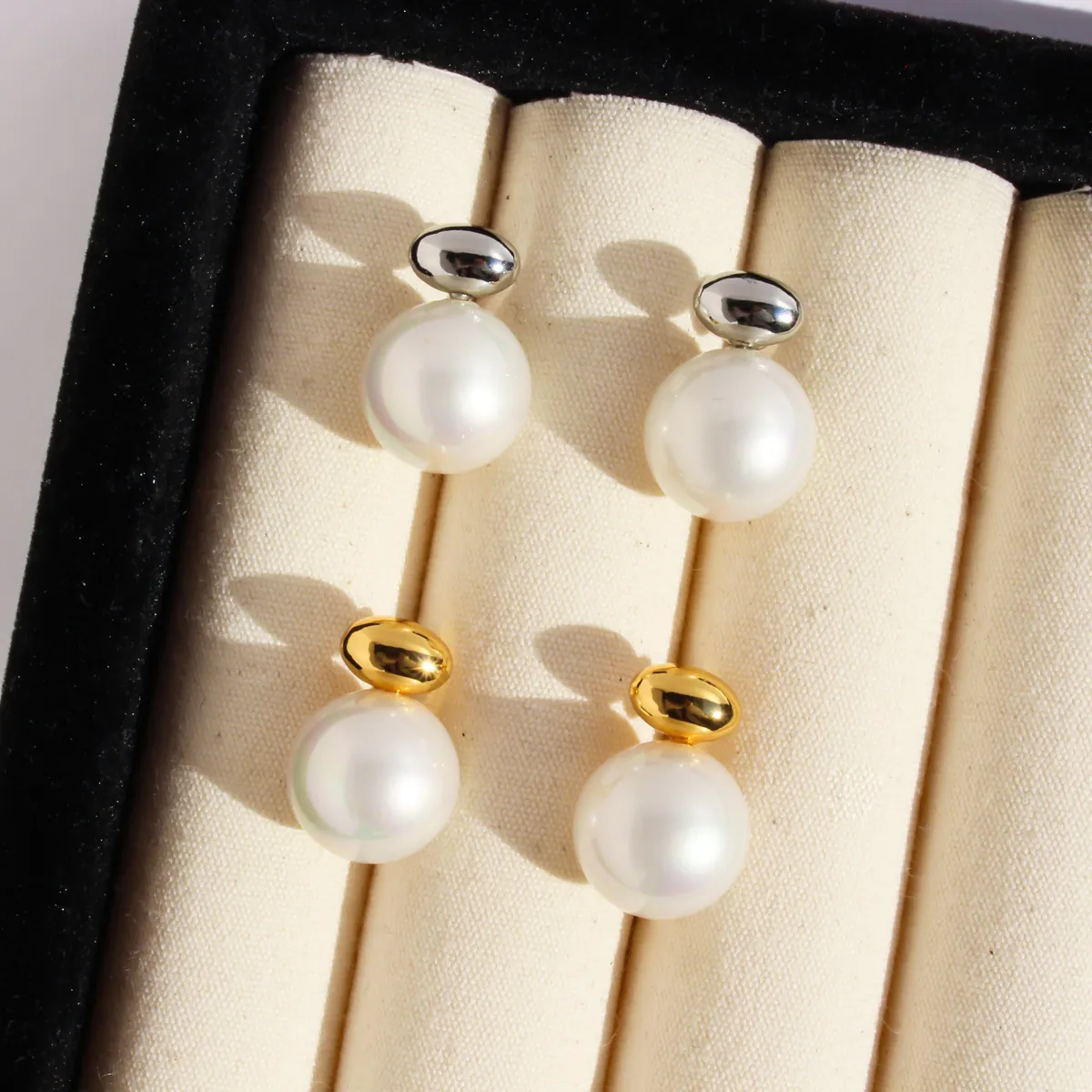 Elegant Artificial Pearl Stud Earrings With 925 Sterling Silver Earring Post Brass Gold Plated Bean Shape High Gloss Women Jewelry