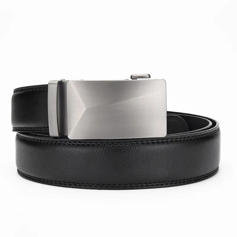 Men Genuine Leather Belt With Alloy Automatic Ratchet Buckle Business Casual Fashion Waistband