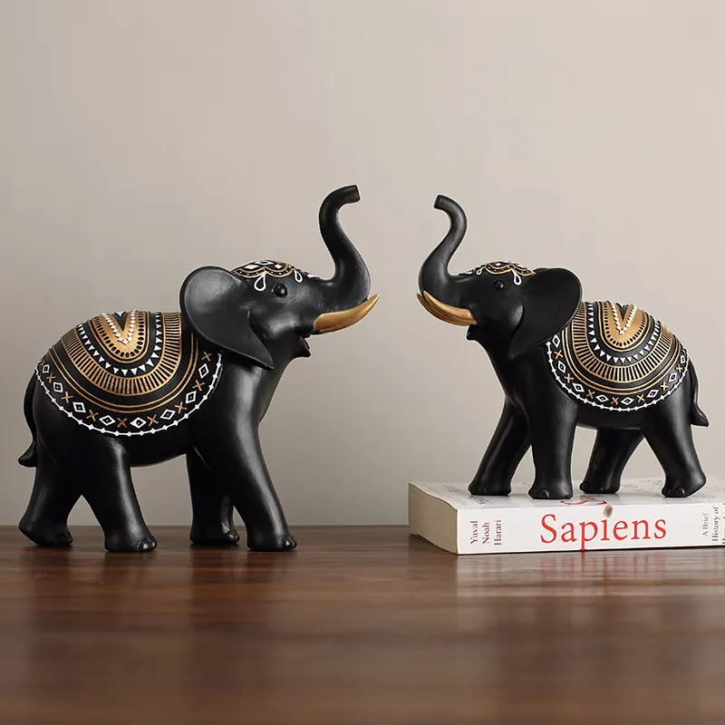 Elephant Statues Ornaments Resin Lucky Trunk Up Figurines Modern Bohemian Home Office Desktop Decor