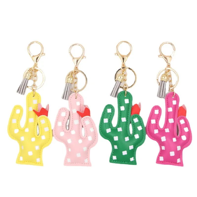 Porte-Clés Mignon En Cuir PU Cactus Fraise Avec Gland Gris Pour Femmes Filles Pendentif De Sac