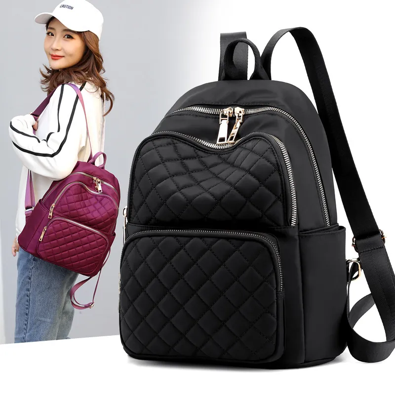 Women Fashion Quilted Backpack Nylon Waterproof Lightweight Multi Pocket Travel Casual School Daypack