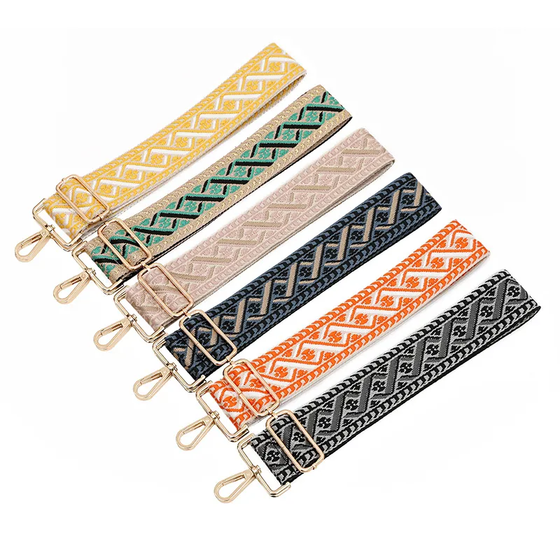 Adjustable Wide Shoulder Strap Polyester Jacquard Ethnic Geometric Pattern Replacement Belt For Crossbody Bags