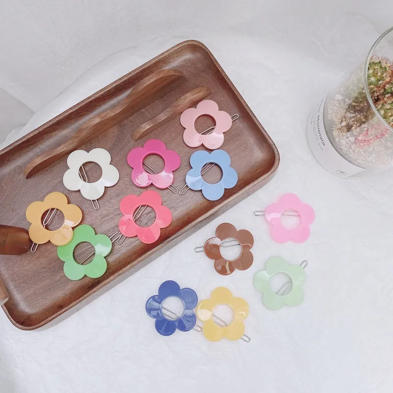 Flower Hair Clips Acrylic Resin Colorful Floral Matte Korean Style Hairpins Barrettes Side Clips For Girls Kids Toddlers