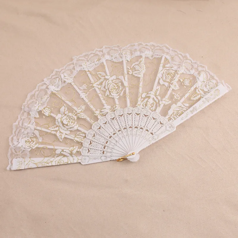 Éventail Pliant En Dentelle Cadre En Plastique Motif Rose Style Chinois Éventail Décoratif Pour Mariage De Fête De Danse