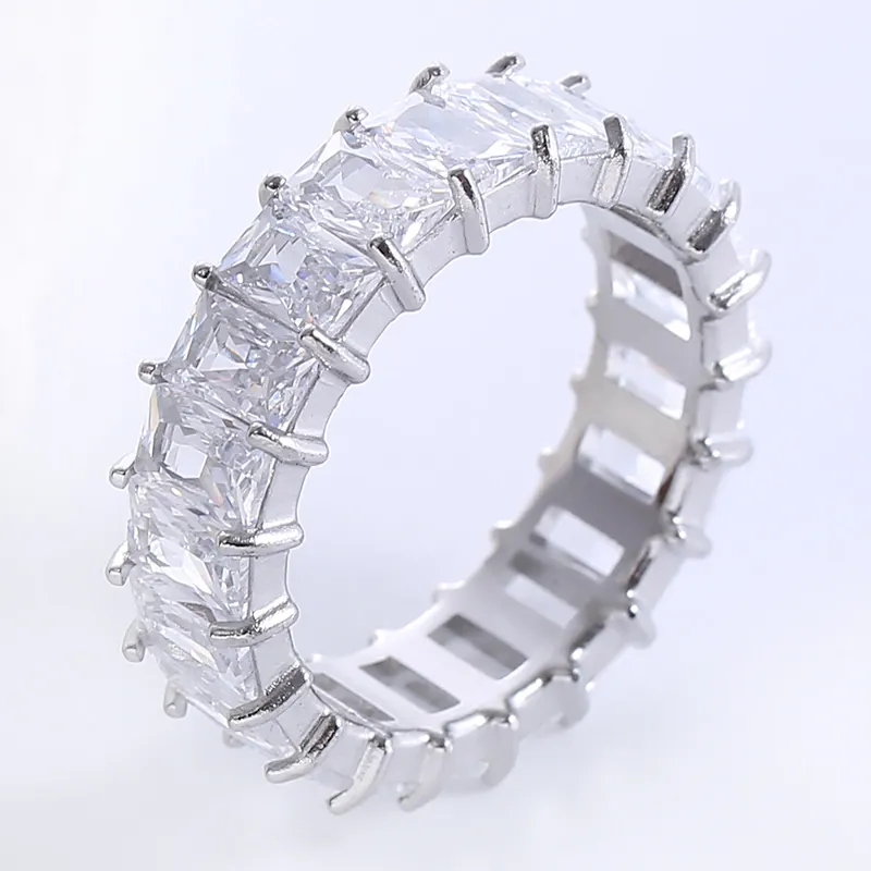 Square Cut Cubic Zirconia Eternity Ring 316L Stainless Steel Pave Band Simple Versatile Jewelry For Women