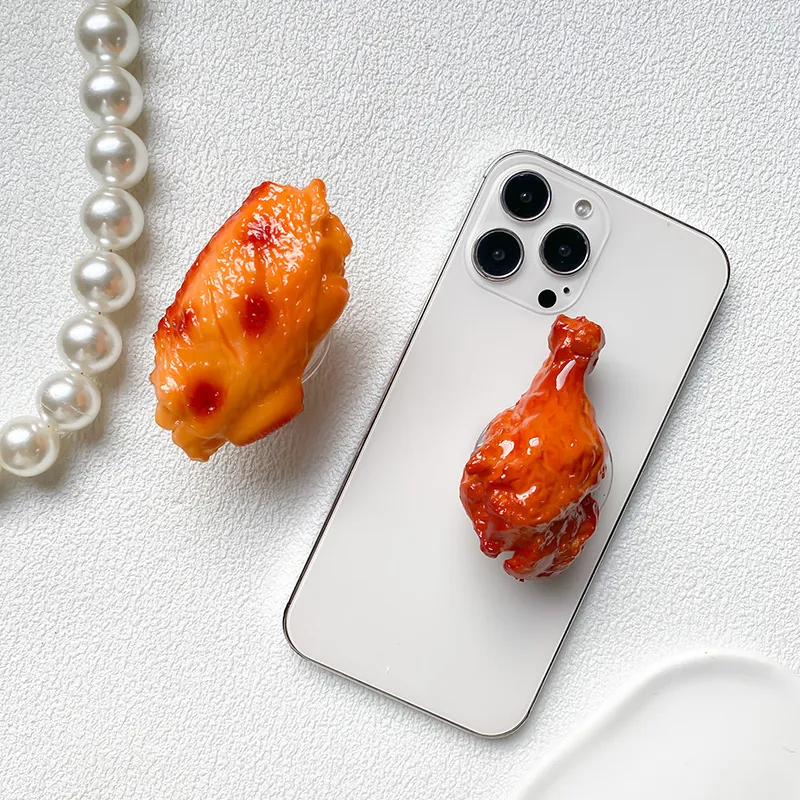 Realistic Food Simulation Roasted Chicken Leg Wing Retractable Phone Grip Stand Creative Plastic Funny Mobile Phone Holder
