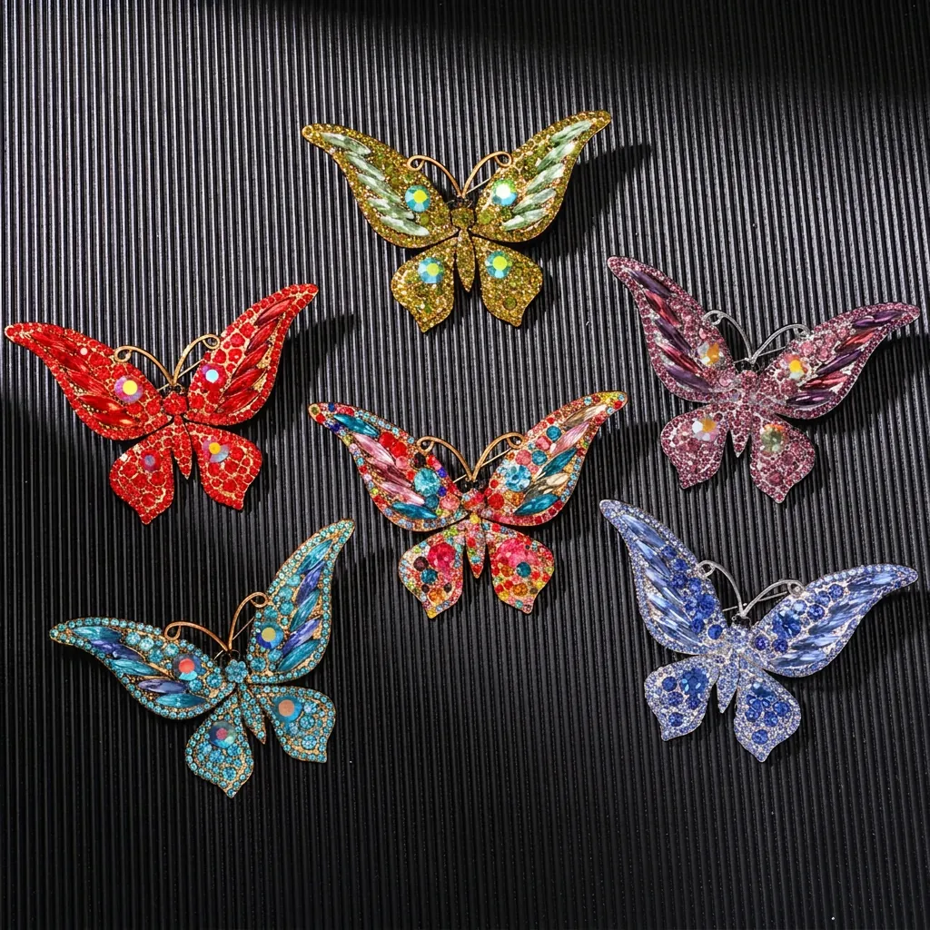 Vintage Crystal Rhinestone Butterfly Brooch Pin For Women Elegant Alloy Animal Insect Corsage Clothing Accessory