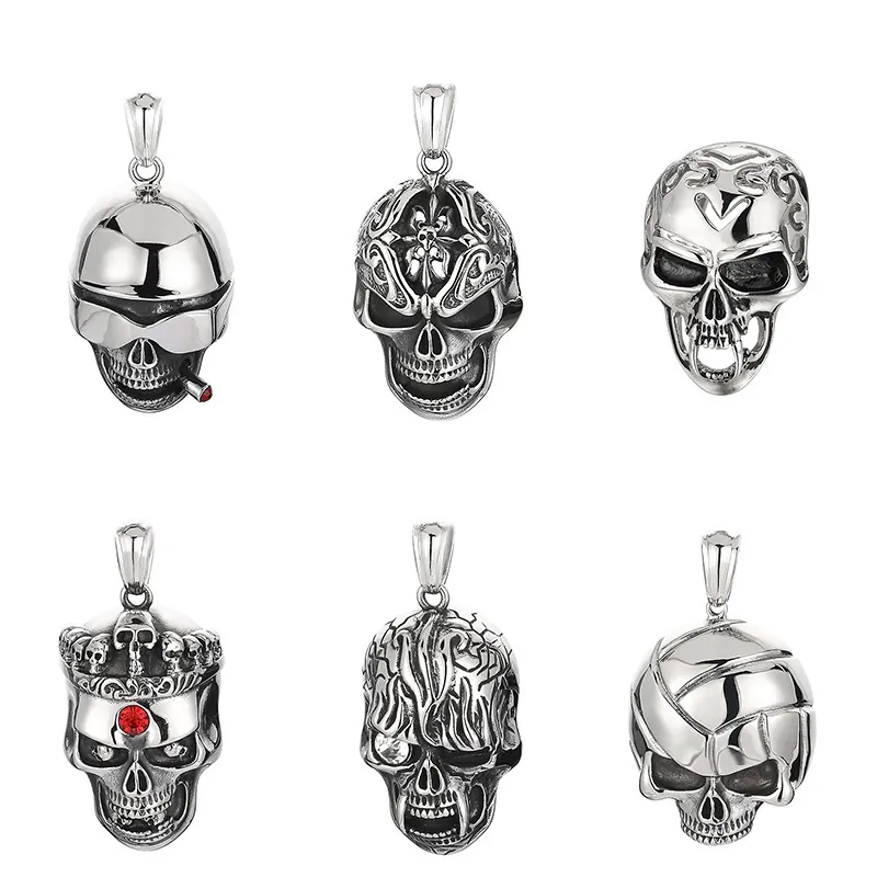 Hip Hop Skull Pendant Stainless Steel Vintage Rhinestone Halloween Ghost Head Mask Jewelry Accessory For Men
