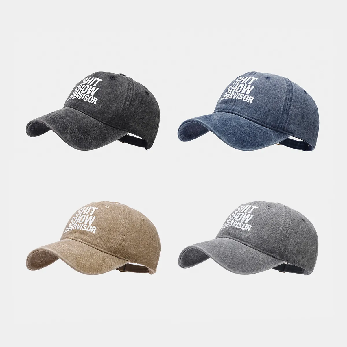 Washed Cotton Baseball Cap Distressed Funny Letter Print Shit Show Supervisor Adjustable Sun Hat Unisex