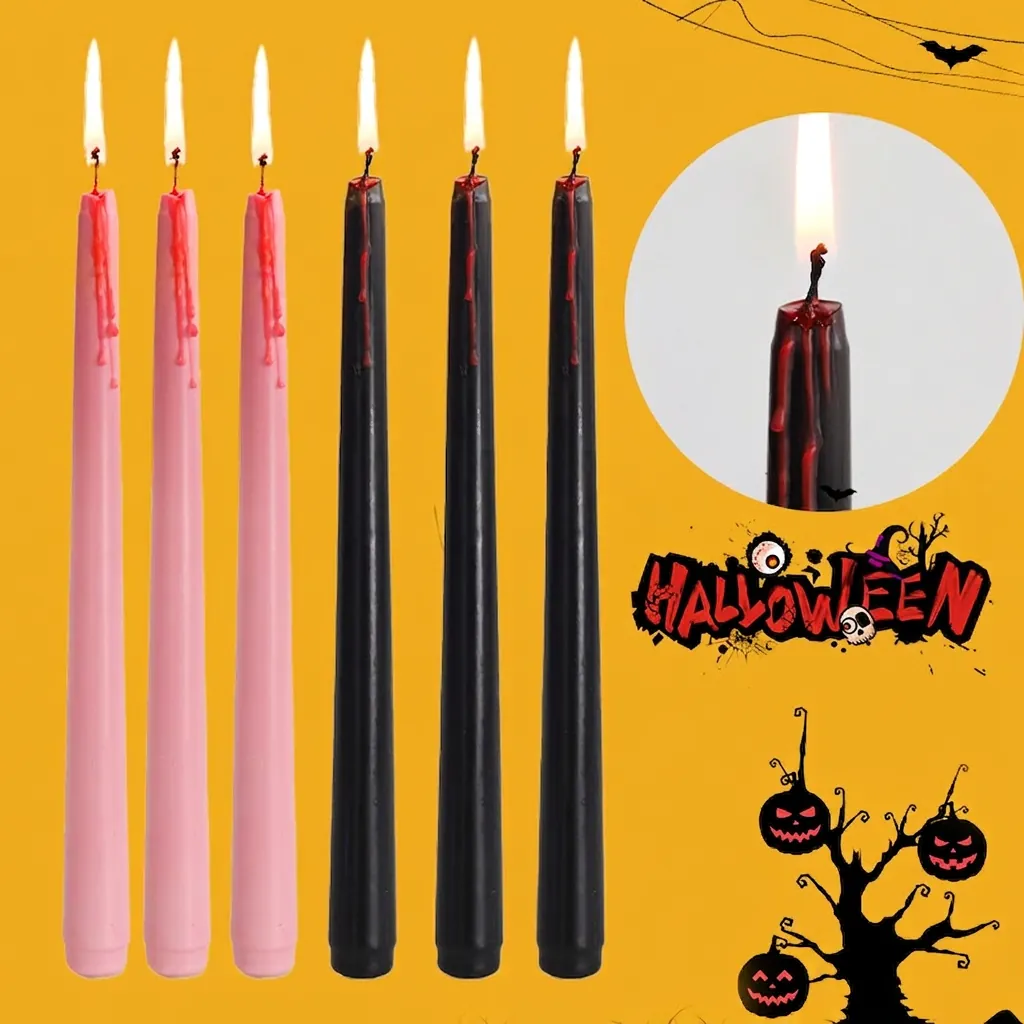 Halloween Bleeding Taper Candles Soy Wax Red Wax Tears Skull Shape Gothic Party Home Decor Spooky Atmosphere Ornaments