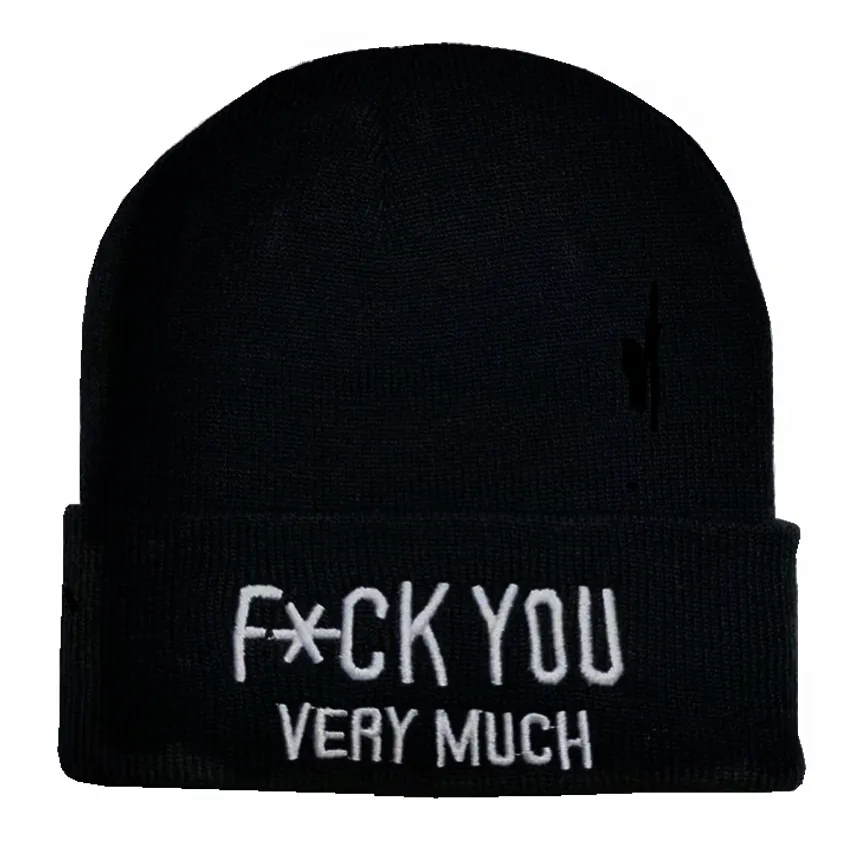 Knitted Beanie Hat Acrylic Warm Windproof Hip Hop Streetwear Novelty Letter Slogan Embroidery Adult Unisex Cap Winter Accessory