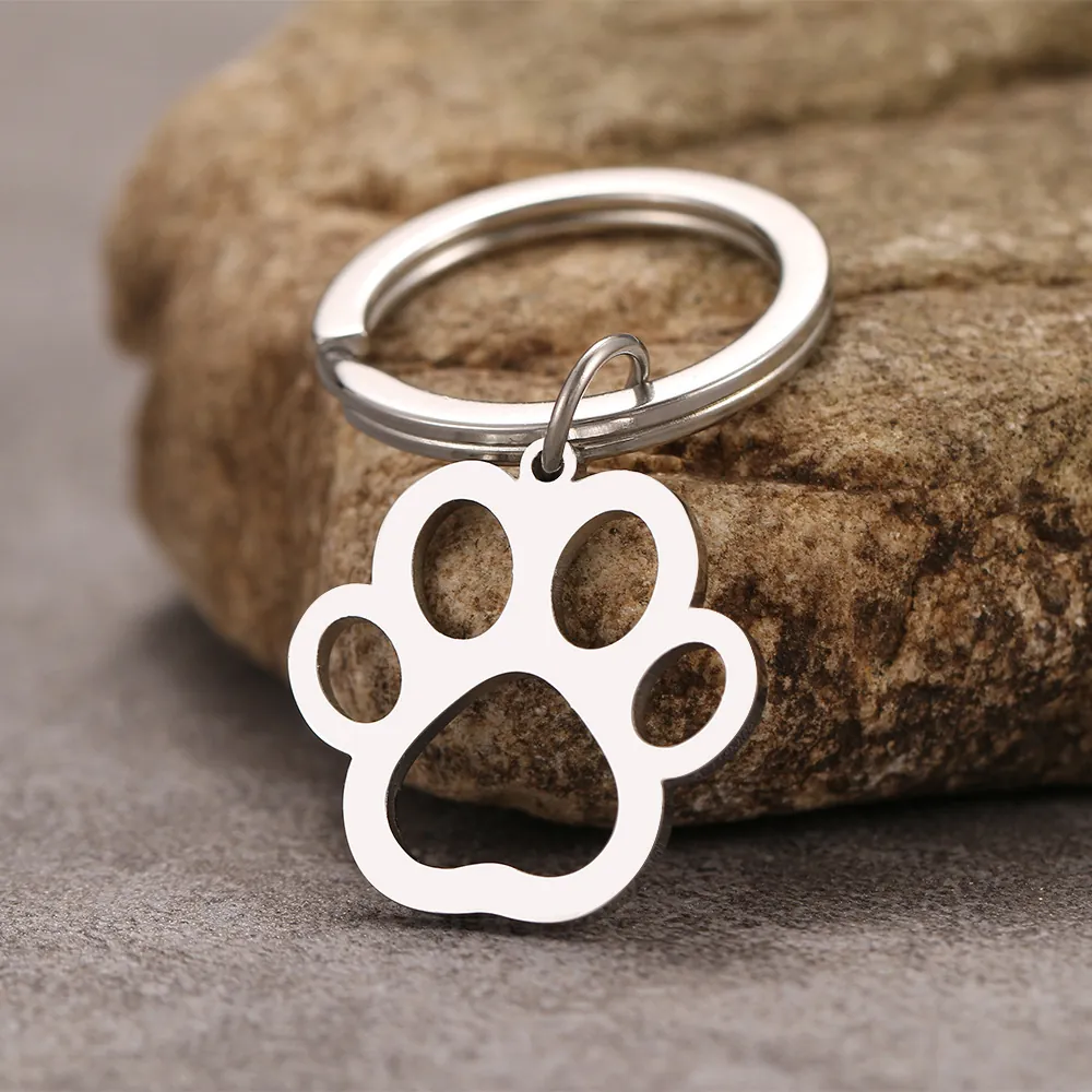 Portachiavi Impronta Di Zampa Cava Acciaio Inossidabile Lucidato Pendente Impronta Animale Ciondolo Borsa Regalo Amanti Animali Argento
