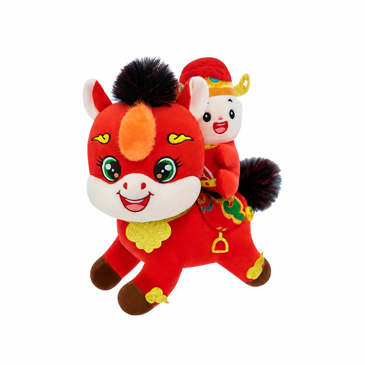 Festive Year of the Horse Zodiac Mascot Plush Toy Red Embroidered Lucky Horse Stuffed Animal For New Year Home Decoration Gift