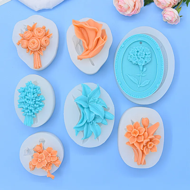 Flower Silicone Molds Rose Lily Hydrangea For Fondant Cake Decorating Aromatherapy Plaster DIY Resin Soap Making Handmade