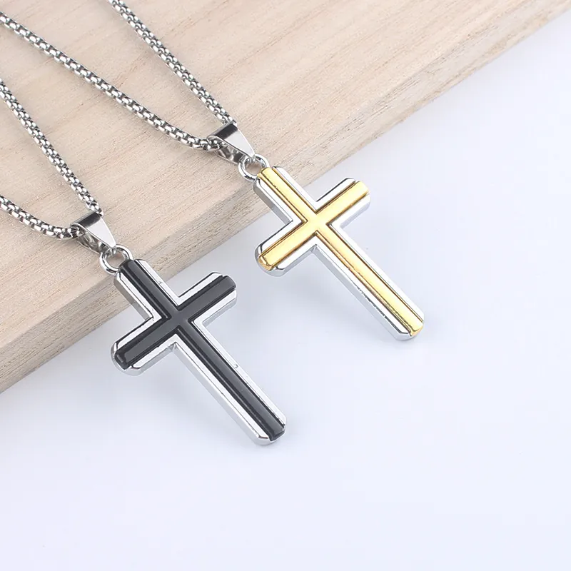 Collier Pendentif Croix Chaîne À Billes En Acier Inoxydable Alliage Bijoux Religieux Simple Personnalisé Accessoire Unisexe
