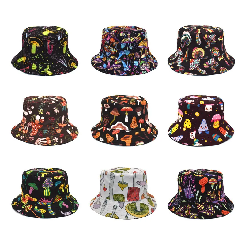 Colorful Mushroom Print Bucket Hat For Women Men Sun Protection Foldable Fisherman Cap Outdoor Casual Summer Hat