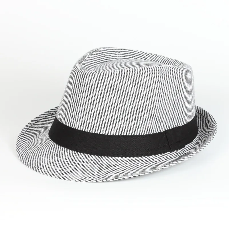 Chapeau Fedora À Rayures Mélange Polyester Coton Respirant Style Britannique Rétro Protection Solaire Unisexe