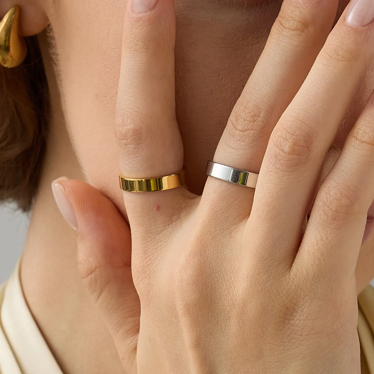 Stainless Steel Open Band Ring Adjustable High Polish Minimalist Simple Plain Jewelry For Men Women Gift