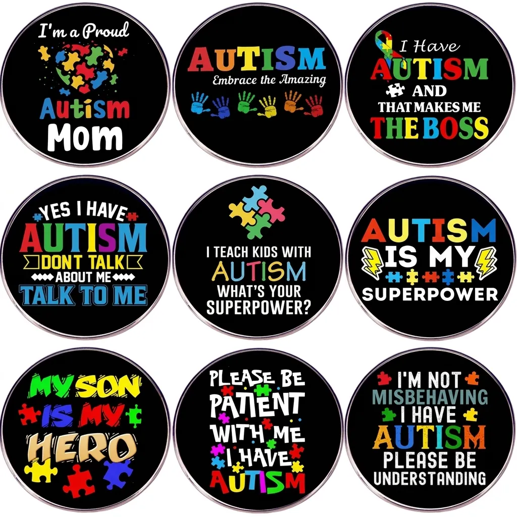 Autism Awareness Brooch Pin Metal Alloy Round Puzzle Symbol Badge For Support And Gift