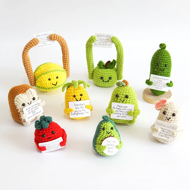 Handmade Crochet Positive Potato Motivational Doll Cute Fruits Vegetables With Emotional Support Card Funny Desk Decor Gift