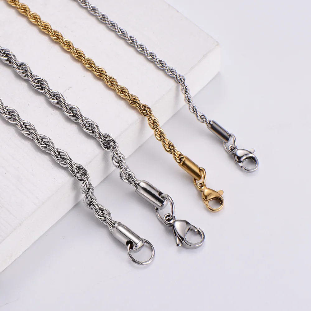 Rope Chain Necklace 304 Stainless Steel 18K Gold Plated Twisted Link Hip Hop Fashion Jewelry For Men Women