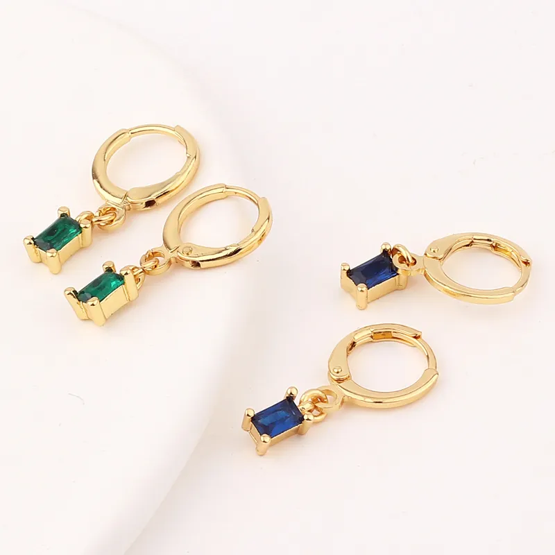 Geometrische Rechteckige Zirkon Creolen Gold Vergoldetes Kupfer Bunte Strass Ohrringe Für Damen