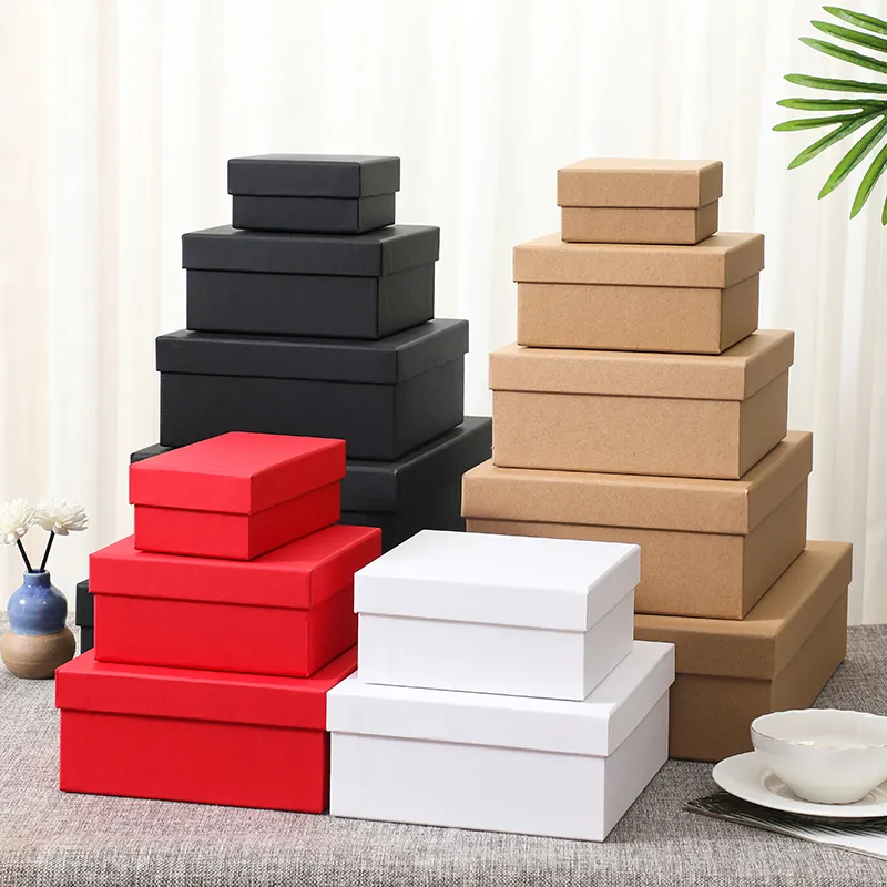 Solid Color Cardboard Gift Box And Handbag For Birthday Wedding Party Favor Wrap Case Rectangular Square