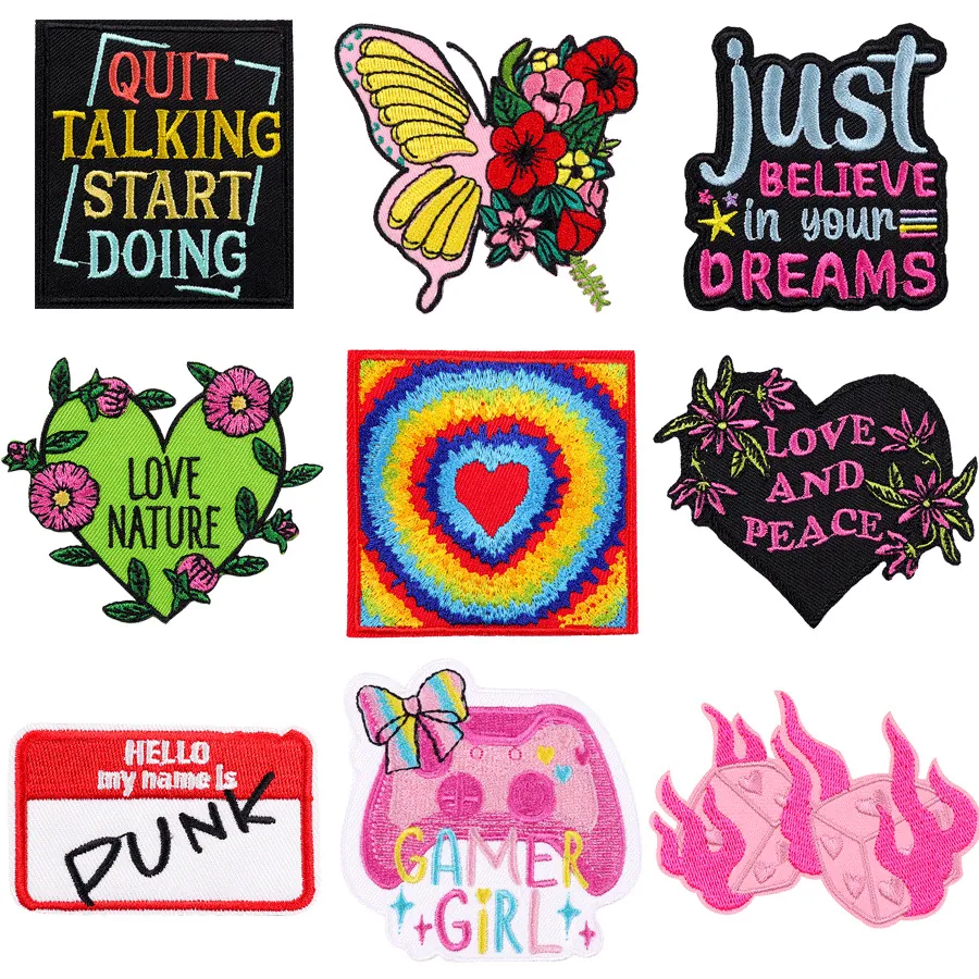 Cartoon Colorful Letter Heart Embroidery Patch Fashion Iron On Applique DIY Decoration For Clothing Jacket Bag Hat