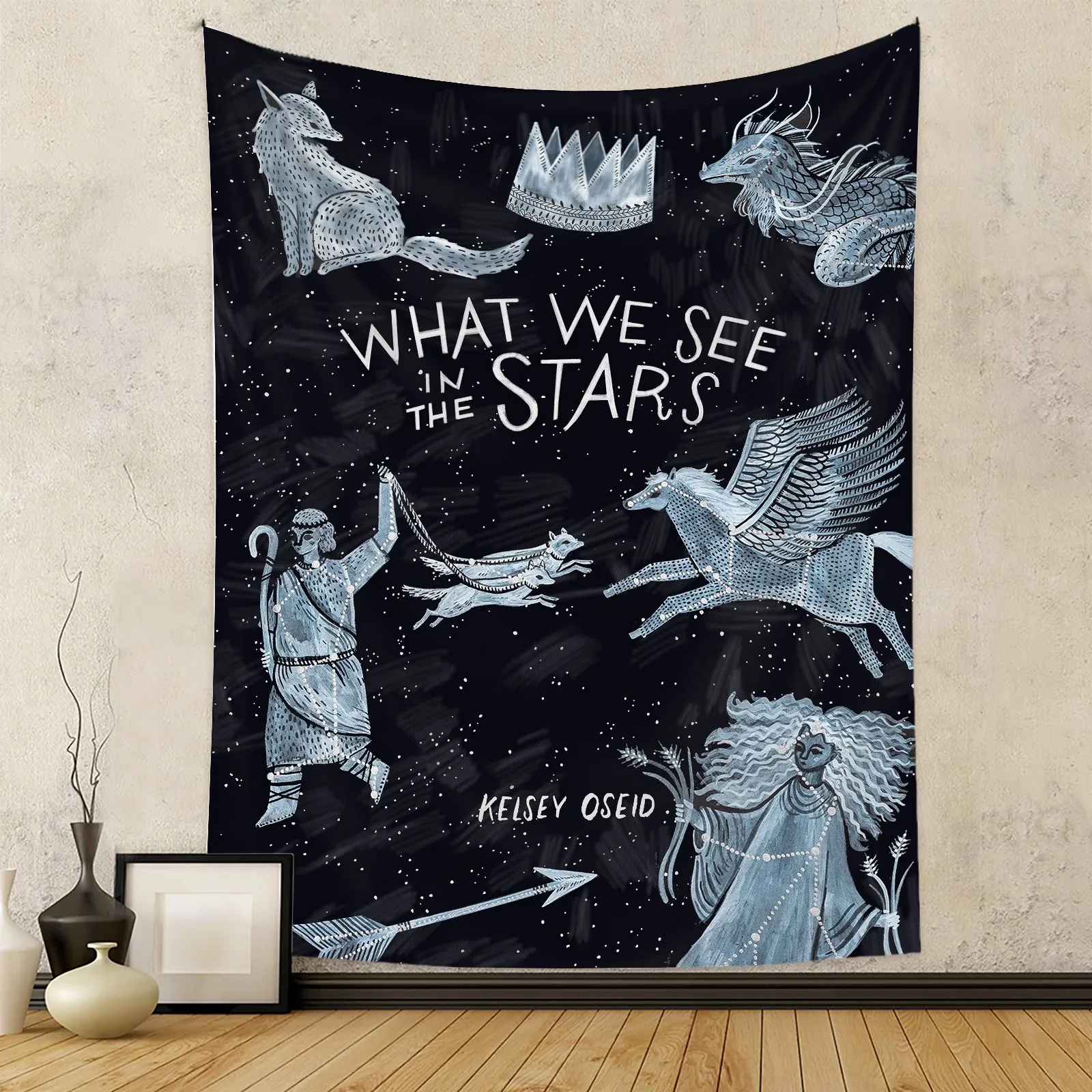 Black Astrology Constellations Tapestry Wall Hanging Polyester Starry Sky Mountains Forest Landscape Tapestry For Bedroom Home Decor