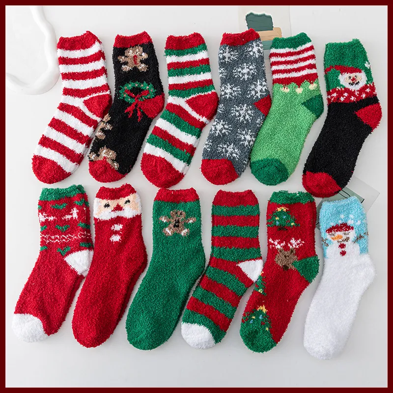 Christmas Coral Fleece Thickened Warm Sleep Socks Cute Cartoon Winter Thermal Socks Festive Holiday Gift Women Socks