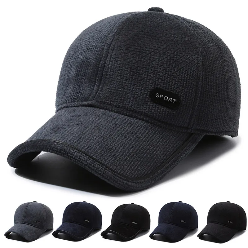 Herren Winter Baseball Cap Ohrenklappen Warm Fleece Gefüttert Wollstoff Winddicht Verstellbar Outdoor Hut