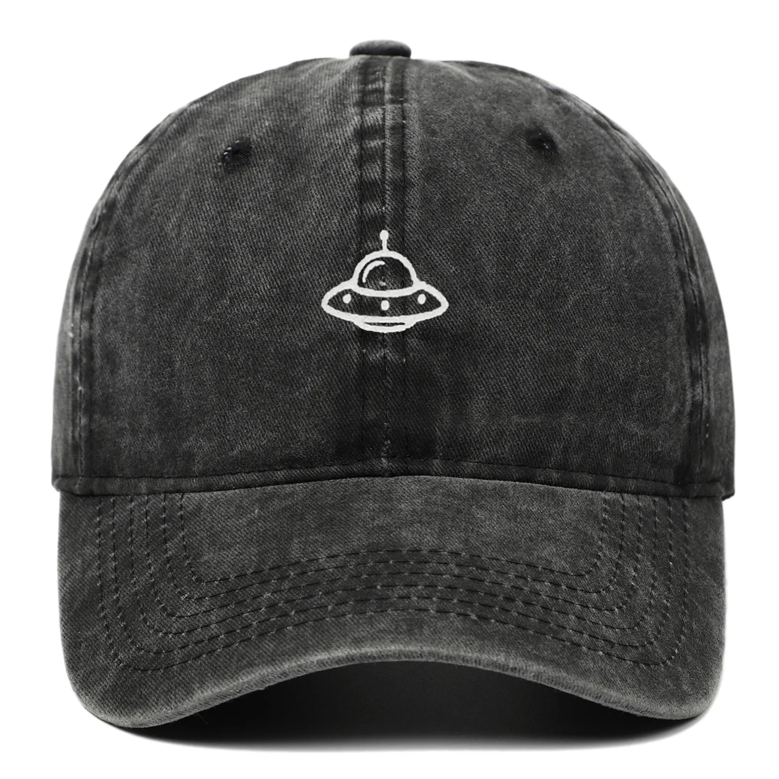 UFO Alien Embroidered Baseball Cap Washed Cotton Adjustable Outdoor Casual Vintage Sun Hat Unisex