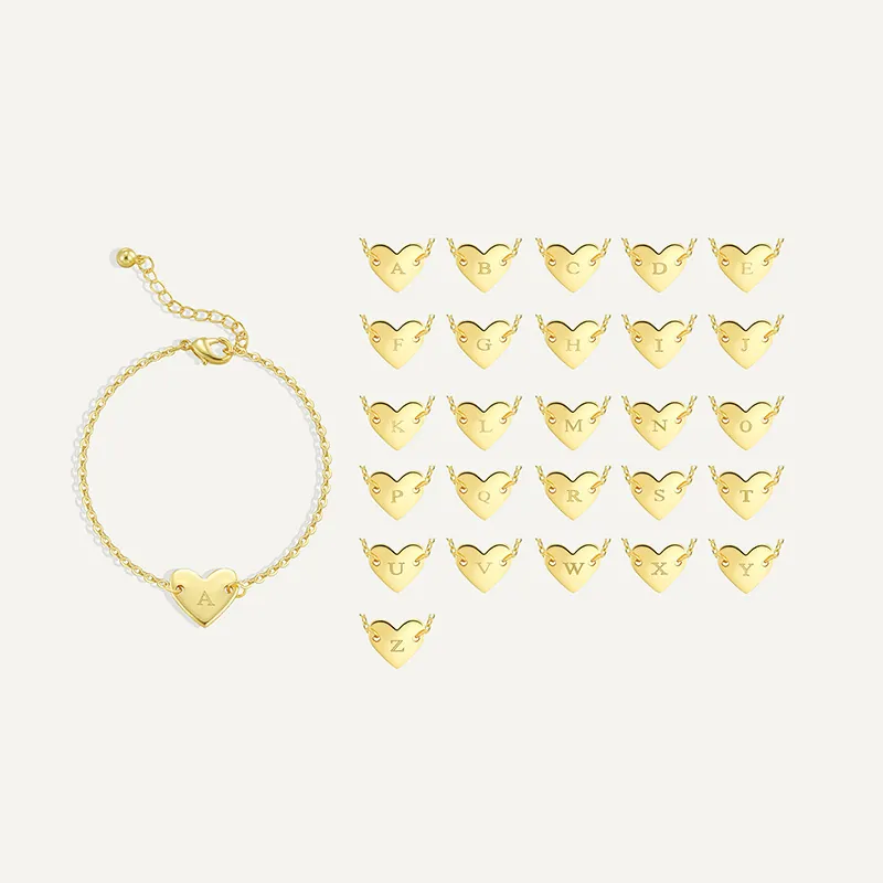 Bracelet Initiale Cœur Élégant Cuivre Plaqué Or 18K Bijoux De Mode Minimalistes Pour Femmes Charme Lettre