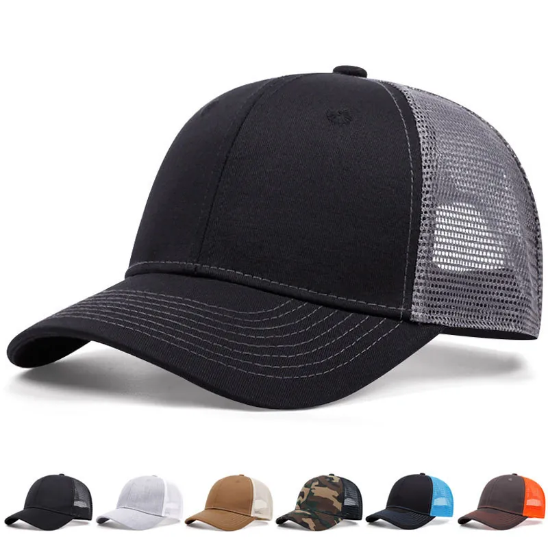Mesh Trucker Hat Baseball Cap Cotton Breathable Adjustable Snapback Curved Brim Outdoor Sun Shade Solid Color Camouflage
