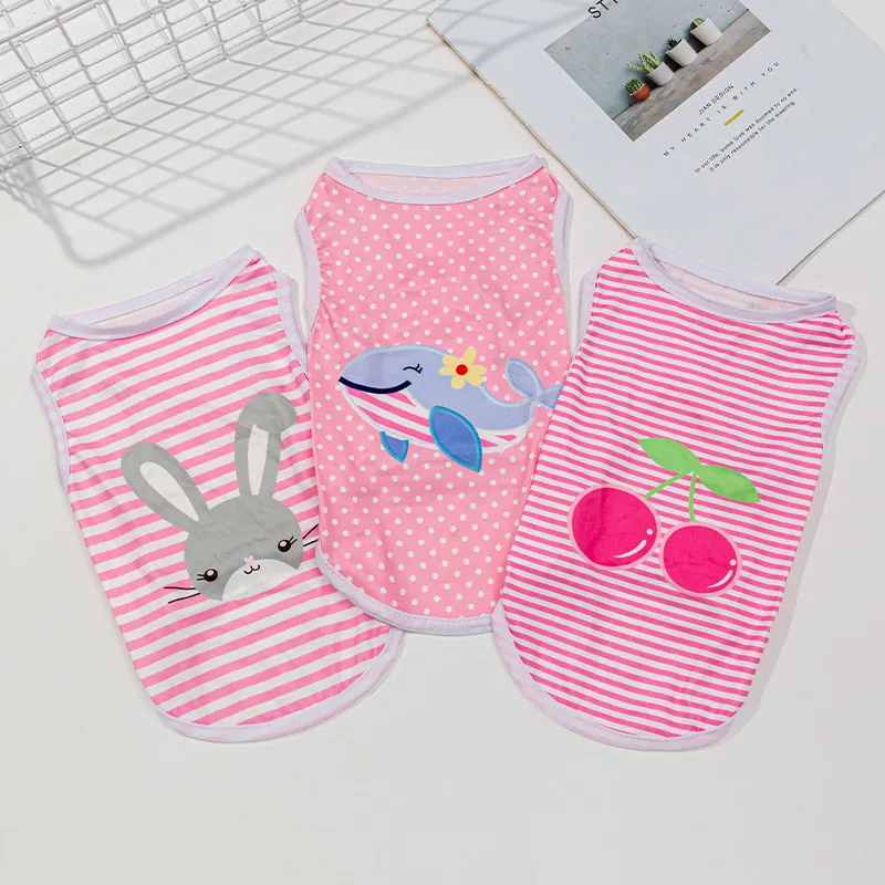 Gilet Per Cani Traspirante Maglia Di Poliestere Estate Canotta Cucciolo Rosa Righe Pois Cartone Animato Balena Coniglio Ciliegia Abbigliamento