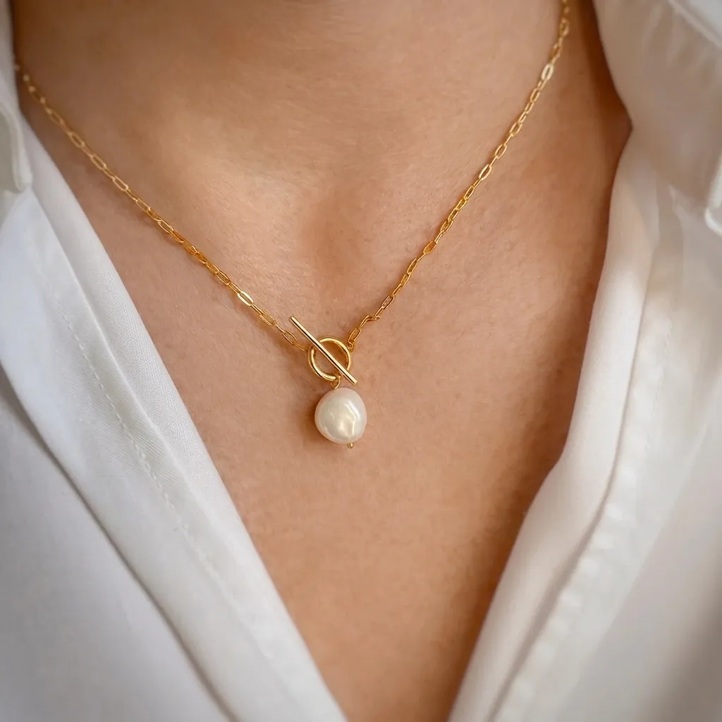 Baroque Freshwater Pearl Pendant Necklace For Women Stainless Steel Chain OT Toggle Clasp Gold Silver Color Jewelry Gift