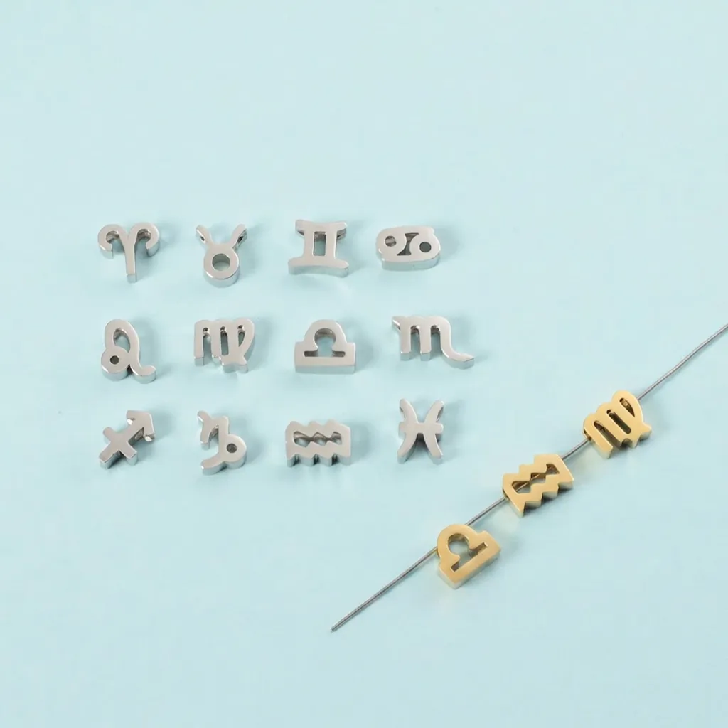 Zodiac Teken Bedeltjes Sterrenbeeld Roestvrij Staal DIY Sieraden Maken Kralen Spiegel Gepolijst
