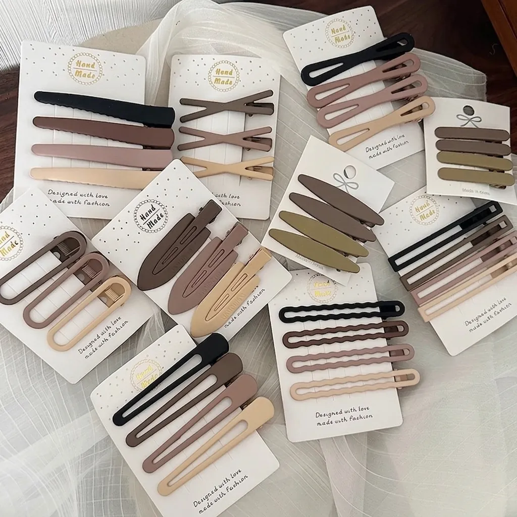 Minimalist Matte Alloy Hair Clips Set For Women Morandi Earth Tones Frosted Duckbill Side Clips Korean Style Fashion Hair Accessories