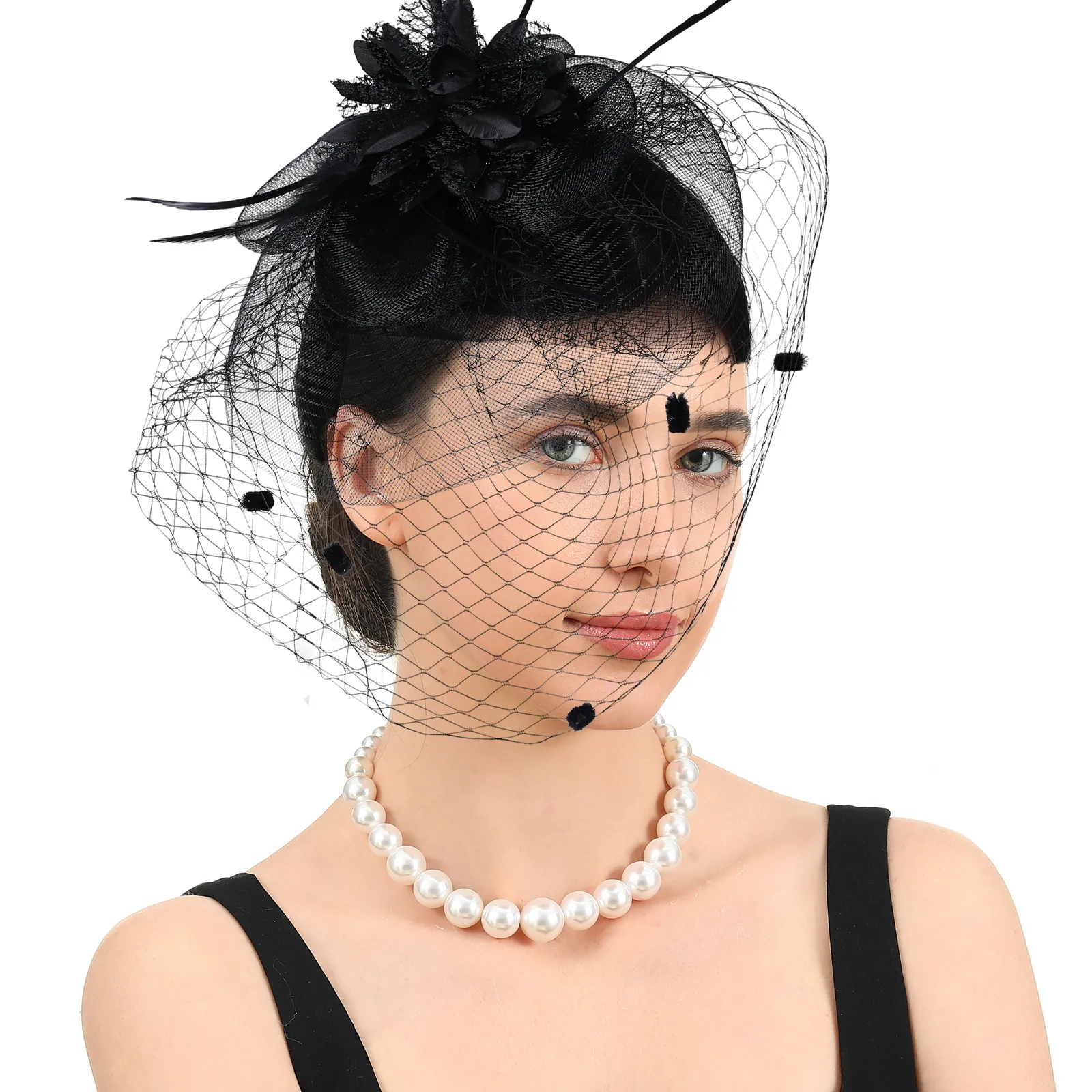Vintage Fascinator Hair Clip With Feather Mesh Veil Flower For Wedding Tea Party Church Bridal Headpiece For Women